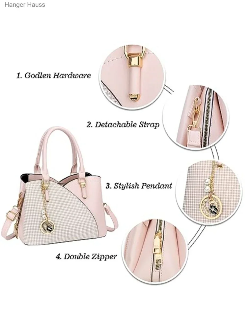 Triple Compartments Satchel Purse Women Faux Leather Top Handle Shoulder Bag